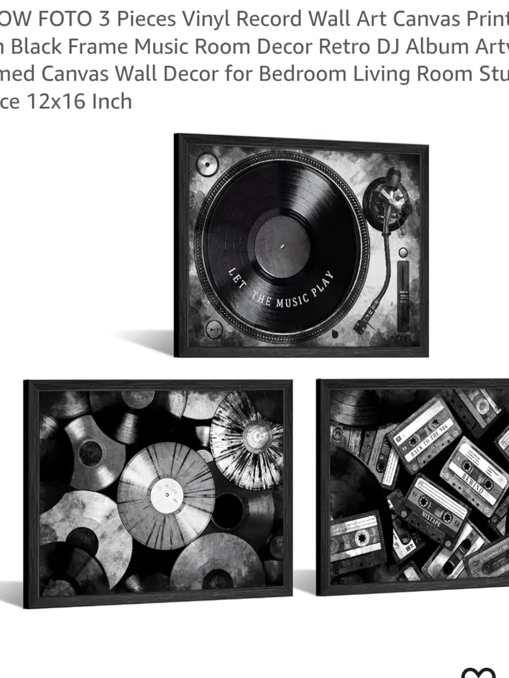 Let The Music Play Black Vinyl Record Wall Art Set - 3 Piece